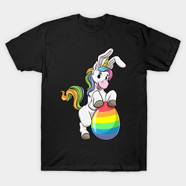 Cute unicorn as a easter bunny with a easter egg T-Shirt by Markus Schnabel